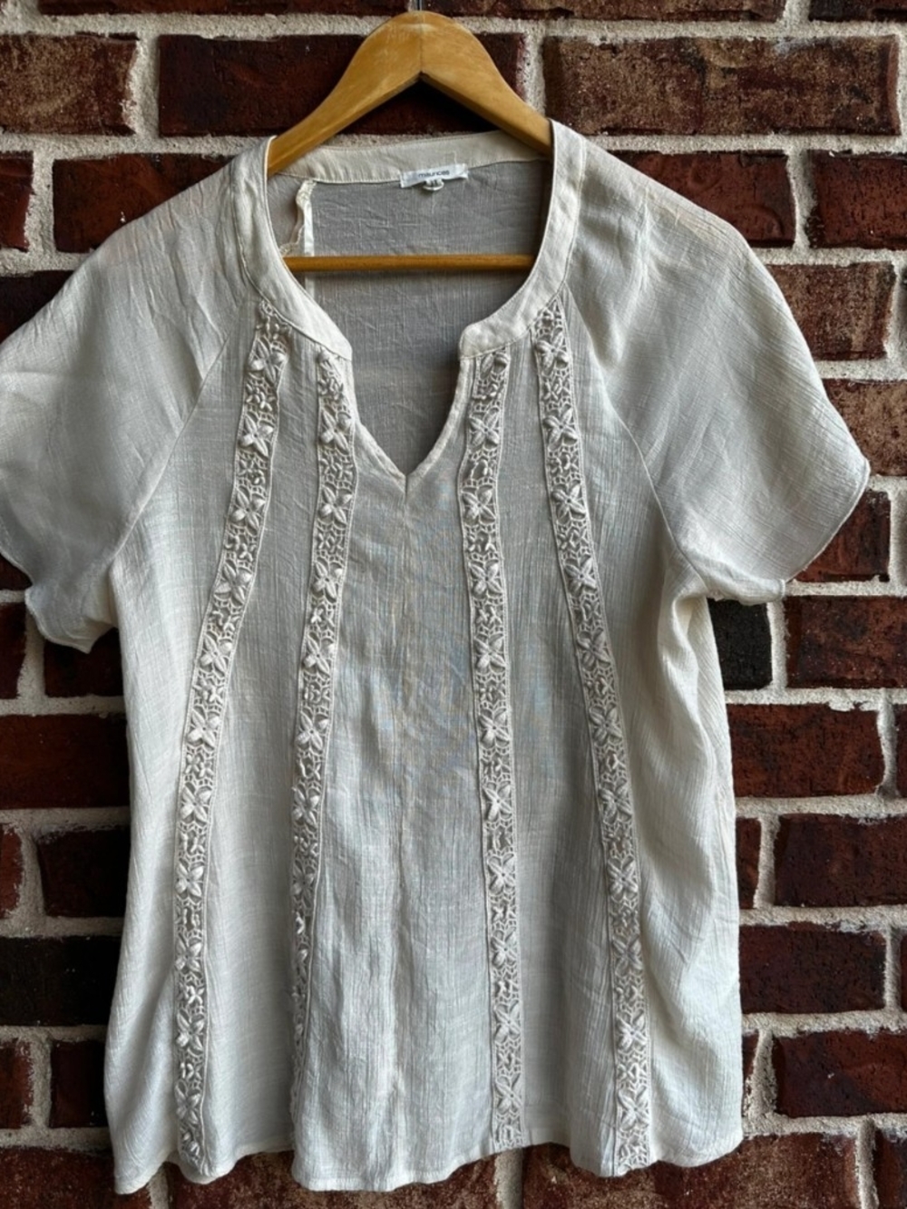 Maurices Cream Embroidered Split-Neck Tunic